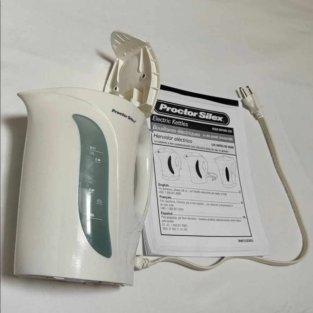 Proctor Silex ELECTRIC WATER KETTLE SAFETY HEATER 1 Liter 6C 1000W White K2070Y